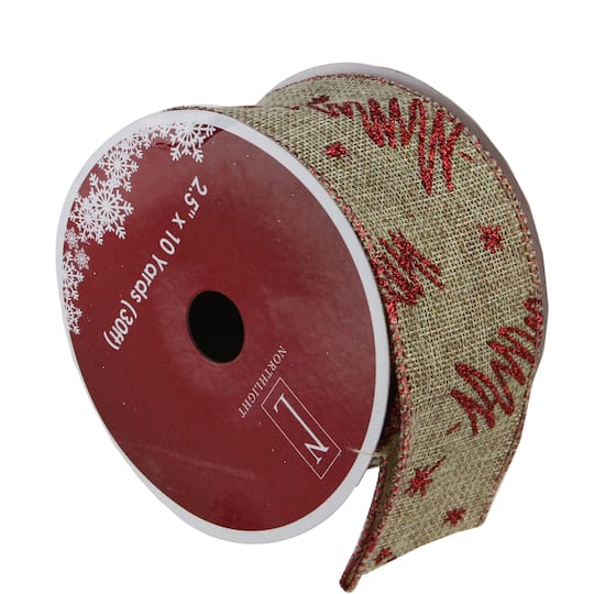 Red and Beige Christmas Tree Wired Craft Ribbon 2.5" x 10 Yards By Northlight | 2.5" x 10yd | Michaels®